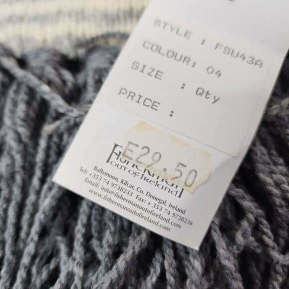 Fisherman out of Ireland Striped Scarf Donegal Cream Knit Fringe Pure New Wool - Picture 6 of 12